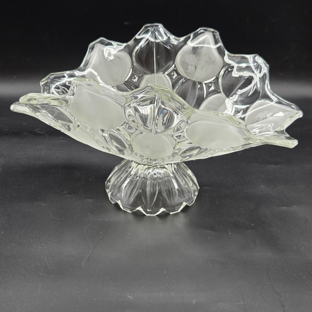 Art Glass Centerpiece Banana Bowl Crystal and Frosted HEAVY